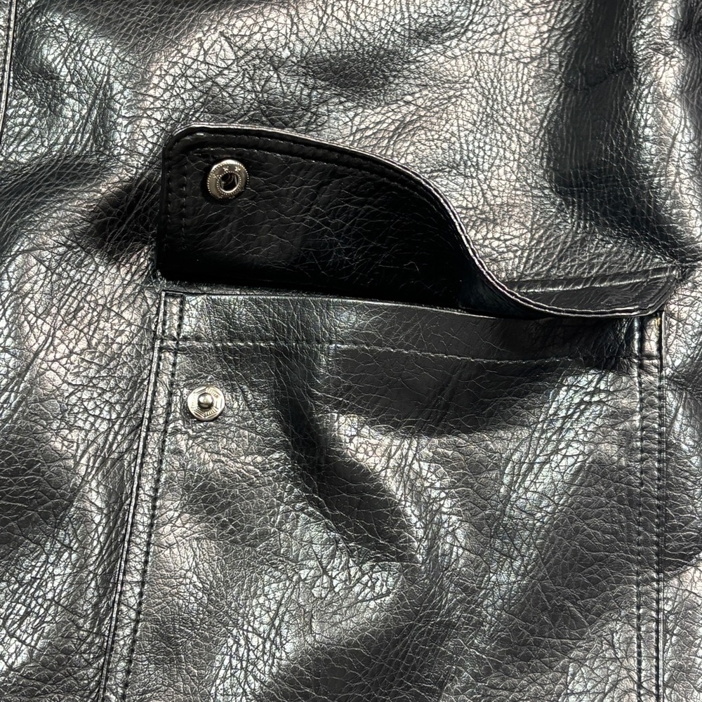 Men’s Faux Leather Sherpa Lined Jacket Vintage Collared Long Sleeve large - Picture 8 of 10